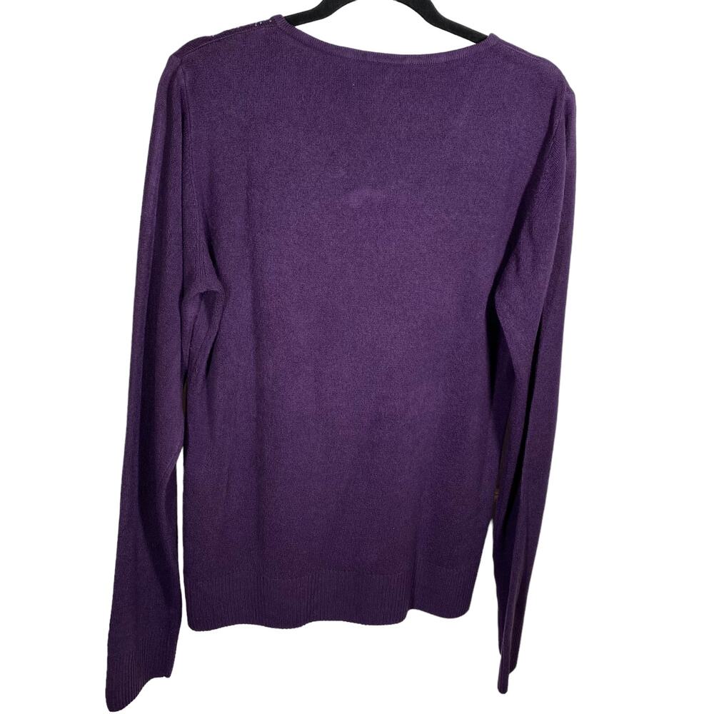 Karen Scott  Sweater Rhinestone V Neck Purple Womens Sz Large Scarf Not Included - Picture 3 of 7